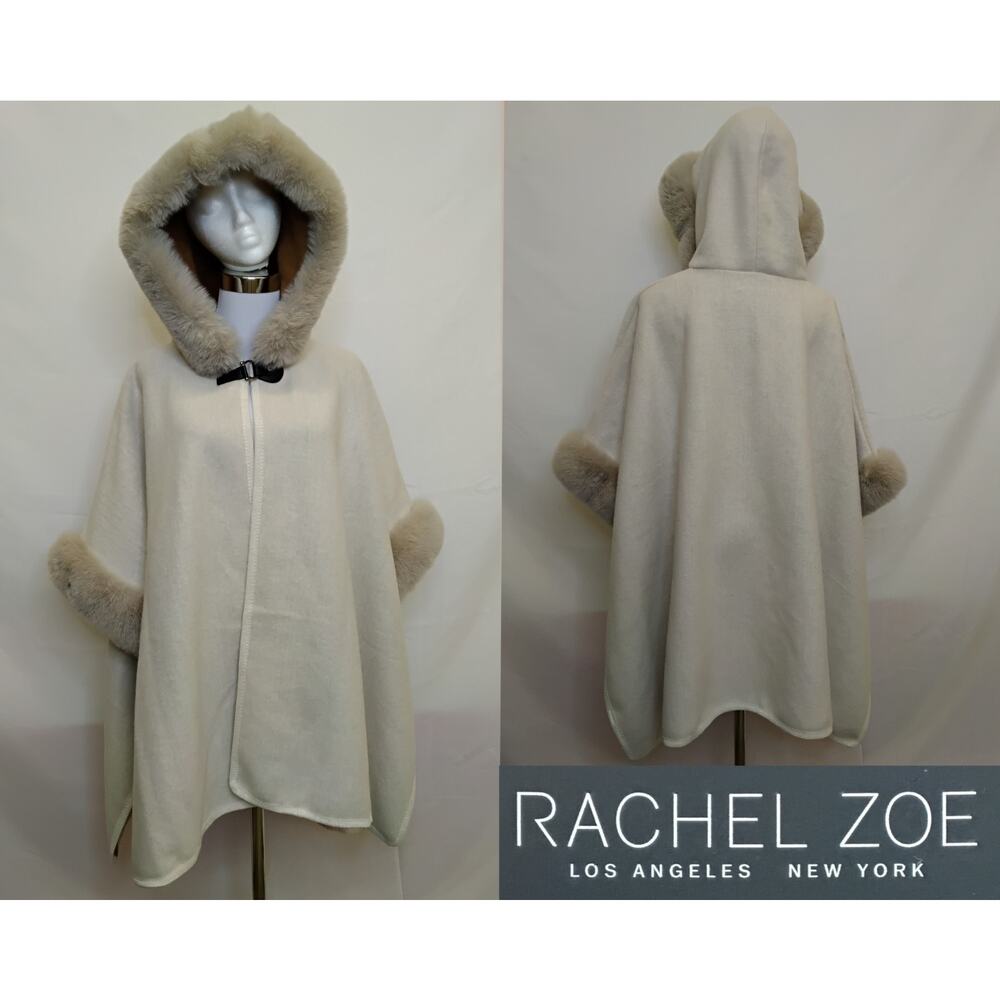 Rachel Zoe Poncho Women's One Size Beige/Ivory Faux Fur NWT